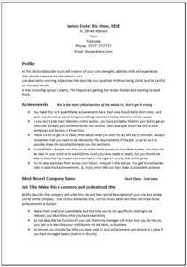 CV Front Page description